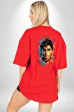 Renkli Yağlı Boya Harry Potter Kırmızı Oversize Kadın Erkek Ön ve Sırt Baskılı Tişört
