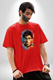 Renkli Yağlı Boya Harry Potter Pamuklu Bisiklet Yaka Kadın Erkek Oversize Boyfriend Dijital Baskılı Kırmızı T-Shirt