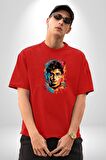 Renkli Yağlı Boya Harry Potter Pamuklu Bisiklet Yaka Kadın Erkek Oversize Boyfriend Dijital Baskılı Kırmızı T-Shirt