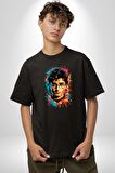 Renkli Yağlı Boya Harry Potter Pamuklu Bisiklet Yaka Kadın Erkek Oversize Boyfriend Dijital Baskılı Siyah T-shirt