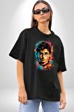 Renkli Yağlı Boya Harry Potter Pamuklu Bisiklet Yaka Kadın Erkek Oversize Boyfriend Dijital Baskılı Siyah T-shirt