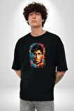 Renkli Yağlı Boya Harry Potter Pamuklu Bisiklet Yaka Kadın Erkek Oversize Boyfriend Dijital Baskılı Siyah T-shirt