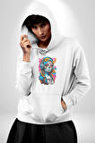 Kulaklık Müzik Dinleyen Kız Kadın Erkek  Beyaz Kapüşonlu Sweatshirt Hoodie