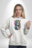 Kulaklık Müzik Dinleyen Kız Kadın Erkek  Beyaz Kapüşonlu Sweatshirt Hoodie