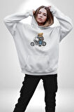 Kask Güneş Gözlüğü Motor Ayı Kadın Erkek  Beyaz Kapüşonlu Sweatshirt Hoodie