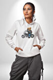 Kask Güneş Gözlüğü Motor Ayı Kadın Erkek  Beyaz Kapüşonlu Sweatshirt Hoodie
