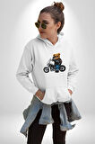 Kask Güneş Gözlüğü Motor Ayı Kadın Erkek  Beyaz Kapüşonlu Sweatshirt Hoodie