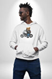Kask Güneş Gözlüğü Motor Ayı Kadın Erkek  Beyaz Kapüşonlu Sweatshirt Hoodie