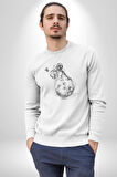 Astronot Gök Taşı Yavarlarken Kadın Erkek  Beyaz Baskılı Sweatshirt 