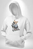 Cep Telefonu No Signal Kadın Erkek  Beyaz Kapüşonlu Sweatshirt Hoodie
