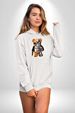 Robot Ayı Güneş Gözlüğü Kadın Erkek  Beyaz Kapüşonlu Sweatshirt Hoodie