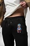 Hiphop Kurukafa Hoodie Pamuklu 3 İplik Siyah Eşofman Altı Erkek Oversize Kesim Dijital Baskılı