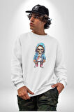 Hiphop Kurukafa Hoodie Kadın Erkek  Beyaz Baskılı Sweatshirt 
