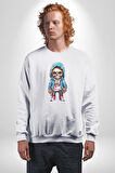 Hiphop Kurukafa Hoodie Kadın Erkek  Beyaz Baskılı Sweatshirt 