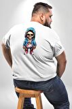 Hiphop Kurukafa Hoodie Büyük Beden Beyaz Tişört Kadın Erkek Ünisex Sırt Baskılı