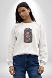 Mağara Süper Mario Gitar Kadın Erkek  Beyaz Baskılı Sweatshirt 