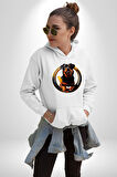 Süper Tasma Rottweiler Eğitim Kadın Erkek  Beyaz Kapüşonlu Sweatshirt Hoodie