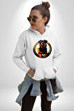 Süper Tasma Rottweiler Eğitim Kadın Erkek  Beyaz Kapüşonlu Sweatshirt Hoodie