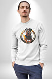 Süper Tasma Rottweiler Eğitim Kadın Erkek  Beyaz Baskılı Sweatshirt 