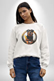 Süper Tasma Rottweiler Eğitim Kadın Erkek  Beyaz Baskılı Sweatshirt 