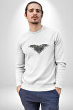 3 Gözlü Kuzgun Kadın Erkek  Beyaz Baskılı Sweatshirt 
