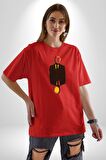 Görünmez İnsan Takım Elbise Pamuklu Bisiklet Yaka Kadın Erkek Oversize Boyfriend Dijital Baskılı Kırmızı T-Shirt