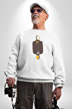 Görünmez İnsan Takım Elbise Kadın Erkek  Beyaz Baskılı Sweatshirt 