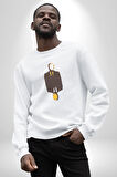 Görünmez İnsan Takım Elbise Kadın Erkek  Beyaz Baskılı Sweatshirt 