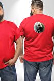 Yin İle Yang Beyaz Kırmızı Kurt   Büyük Beden Kırmızı Tişört Kadın Erkek Ünisex Sırt Baskılı