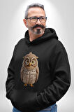 Baykuş Kadın Erkek  Siyah Kapüşonlu Sweatshirt Hoodie