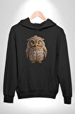 Baykuş Kadın Erkek  Siyah Kapüşonlu Sweatshirt Hoodie