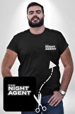 The Night Agent Siyah Büyük Beden Kadın Basic Minimal Baskılı Tişört