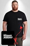 The Night Agent Siyah Büyük Beden Kadın Basic Minimal Baskılı Tişört