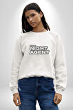 The Night Agent Kadın Erkek  Beyaz Baskılı Sweatshirt 