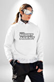 The Night Agent Kadın Erkek  Beyaz Baskılı Sweatshirt 