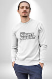 The Night Agent Kadın Erkek  Beyaz Baskılı Sweatshirt 