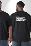 The Night Agent Büyük Beden Siyah Tişört Kadın Erkek Ünisex Sırt Baskılı