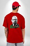 Heisenberg Breaking Bad Kırmızı Oversize Kadın Erkek Ön ve Sırt Baskılı Tişört