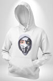 Maske Takan Kahraman Kafası Kadın Erkek  Beyaz Kapüşonlu Sweatshirt Hoodie