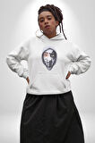 Maske Takan Kahraman Kafası Kadın Erkek  Beyaz Kapüşonlu Sweatshirt Hoodie