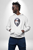 Maske Takan Kahraman Kafası Kadın Erkek  Beyaz Kapüşonlu Sweatshirt Hoodie