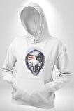 Maske Takan Kahraman Kafası Kadın Erkek  Beyaz Kapüşonlu Sweatshirt Hoodie