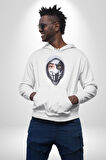 Maske Takan Kahraman Kafası Kadın Erkek  Beyaz Kapüşonlu Sweatshirt Hoodie