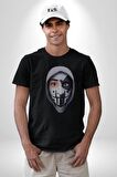 Maske Takan Kahraman Kafası Kadın Erkek Unisex Siyah Organik Baskılı T-Shirt Penye Yüksek Kalite