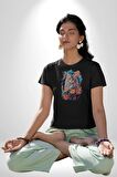 Çiçek Kedi Sulu Boya Kadın Erkek Unisex Siyah Organik Baskılı T-Shirt Penye Yüksek Kalite