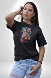 Çiçek Kedi Sulu Boya Kadın Erkek Unisex Siyah Organik Baskılı T-Shirt Penye Yüksek Kalite