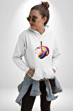 Resim Fırcası  Kadın Erkek  Beyaz Kapüşonlu Sweatshirt Hoodie
