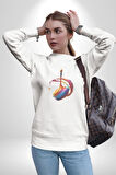 Resim Fırcası  Kadın Erkek  Beyaz Baskılı Sweatshirt 