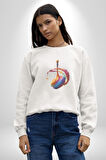 Resim Fırcası  Kadın Erkek  Beyaz Baskılı Sweatshirt 