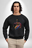 Resim Fırcası  Kadın Erkek  Siyah Baskılı Sweatshirt 